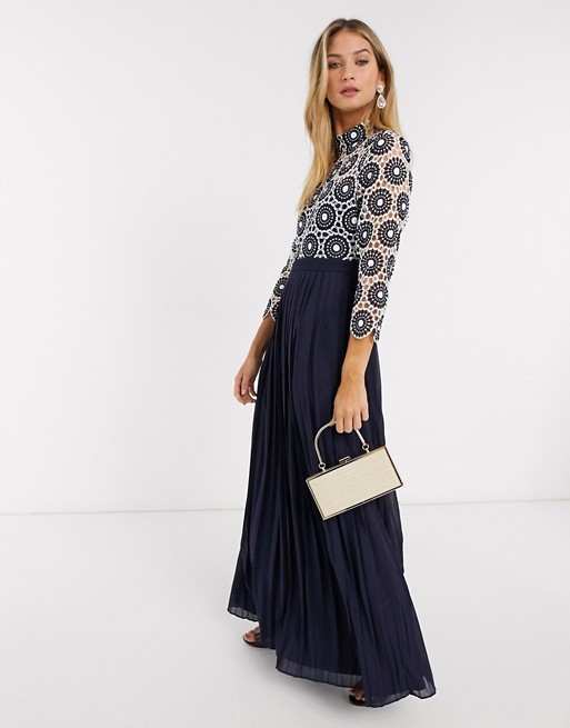 Forever Unique lace high neck maxi dress in navy