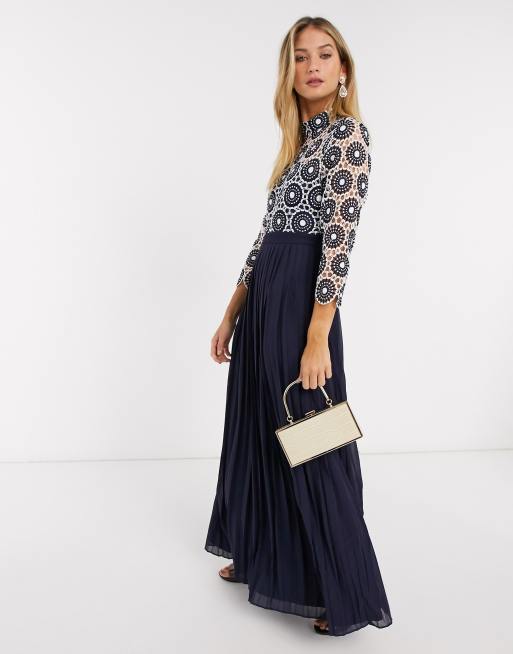 Forever Unique lace high neck maxi dress in navy