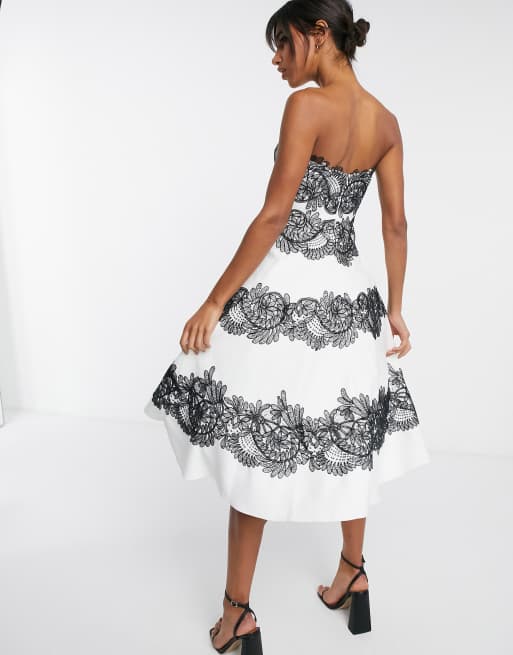 Black and white lace midi outlet dress