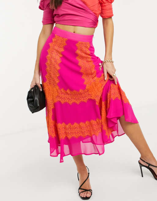 Orange and clearance pink midi skirt