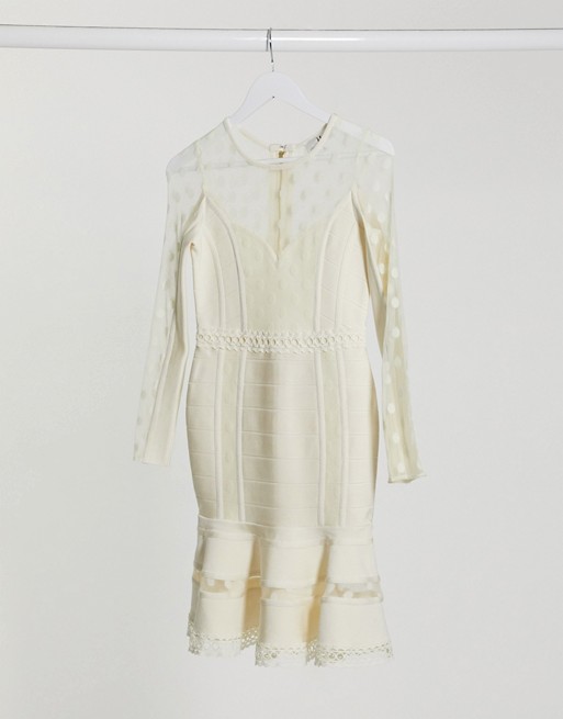 Forever Unique lace sheer sleeve mini dress in white