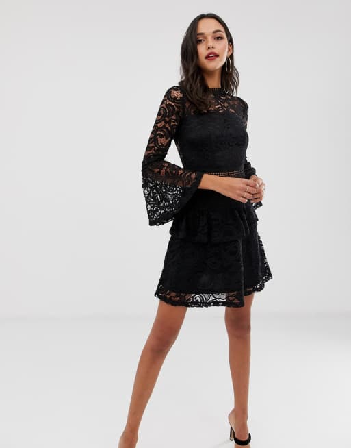 Forever Unique lace skater dress in black