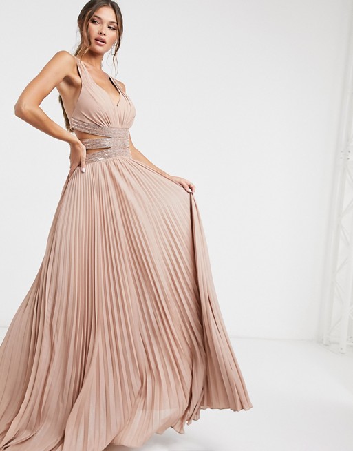 Forever Unique lace up back maxi dress in pink