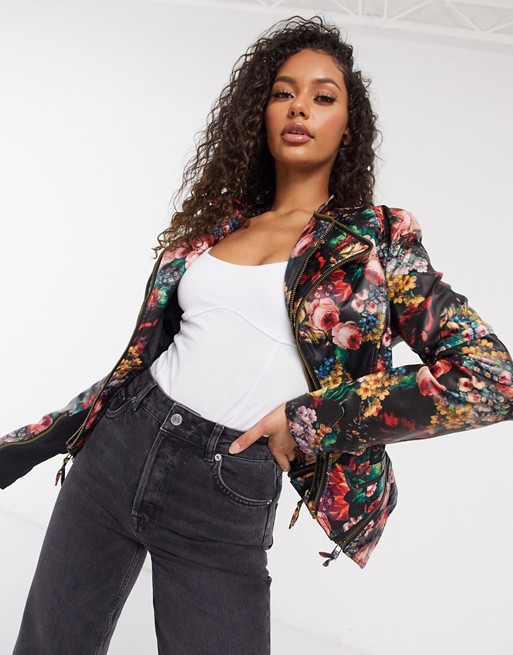Forever Unique leather jacket in floral
