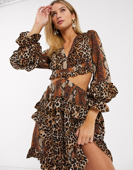 Forever Unique long sleeve dress in leopard