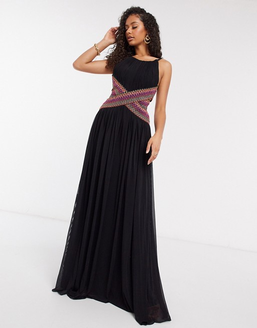 Forever Unique maxi dress with crochet detail in black
