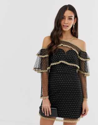 gold cold shoulder dress