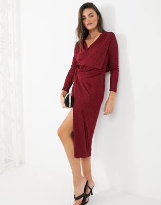 forever unique red print bardot midi dress