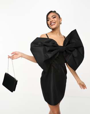 Forever Unique oversized bow bodycon mini dress in black - ASOS Price Checker