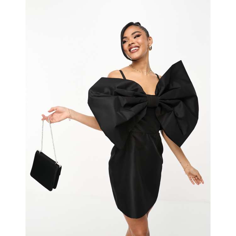 Forever Unique oversized bow bodycon mini dress in black ASOS