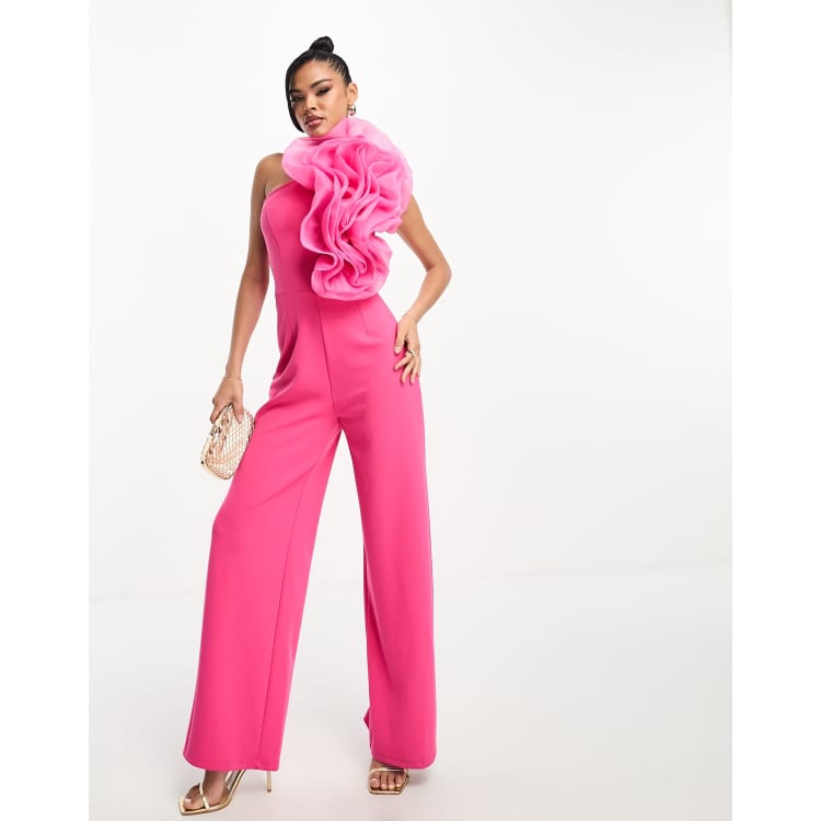 Forever Unique oversized corsage jumpsuit in hot pink