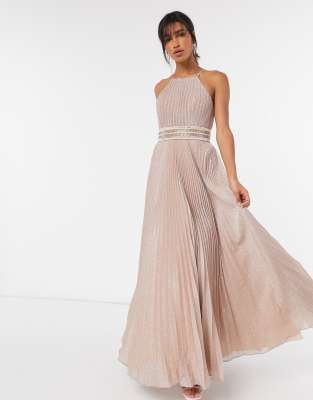 Forever unique plisse prom maxi outlet dress in rose gold