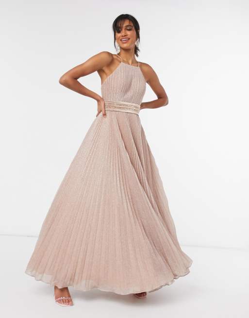 Forever unique plisse prom shop maxi dress in rose gold