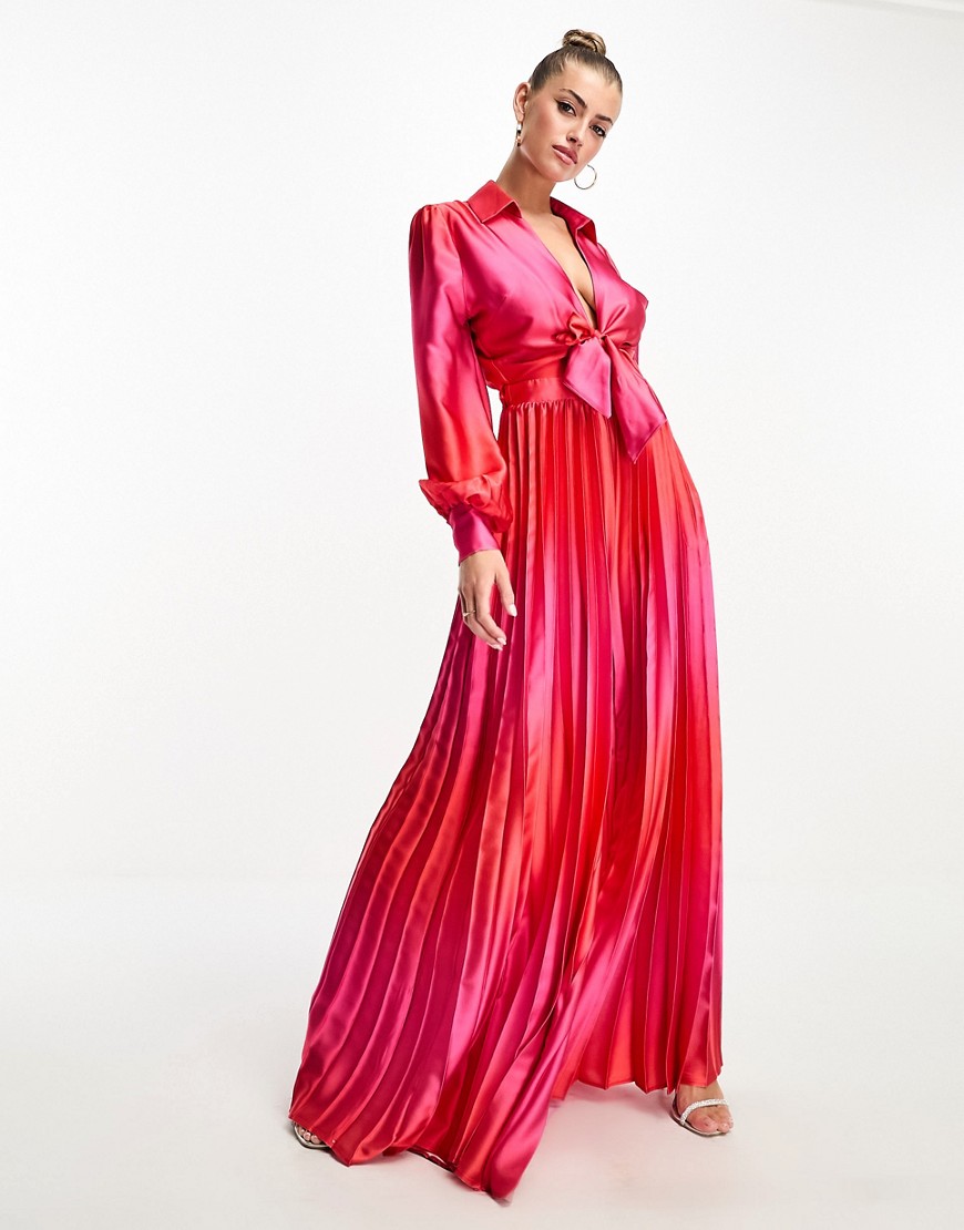 forever unique pleated jumpsuit in pink and red ombre
