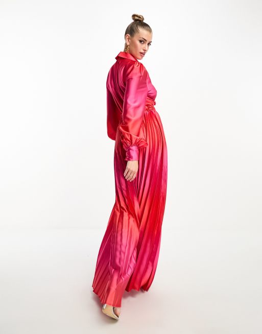 Forever Unique pleated jumpsuit in pink and red ombre