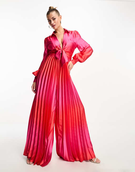 Forever Unique pleated jumpsuit in pink and red ombre