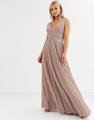 Forever Unique pleated plunge maxi dress in rose pink