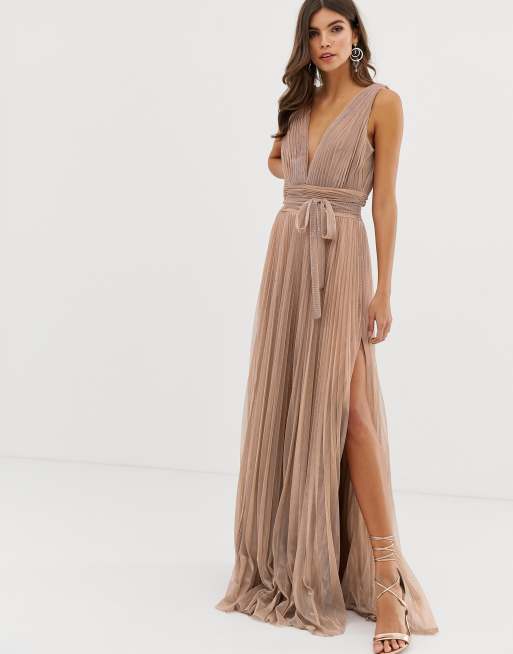 Forever unique plisse prom maxi dress cheap in rose gold