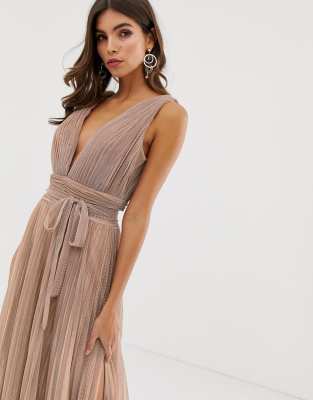 Forever unique plisse prom sale maxi dress in rose gold