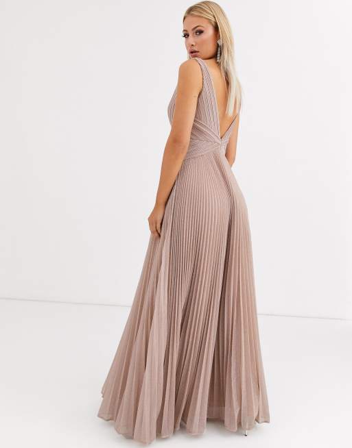Forever Unique – Plissiertes Maxikleid in Rosérosa mit tiefem Ausschnitt, 2 von 4