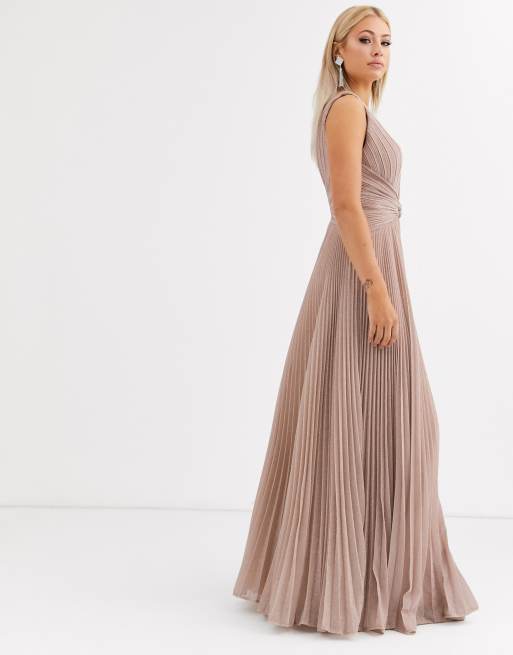 Forever Unique – Plissiertes Maxikleid in Rosérosa mit tiefem Ausschnitt, 4 von 4