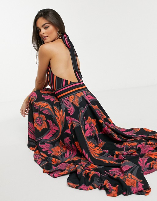 Forever Unique plunge pleated maxi in floral