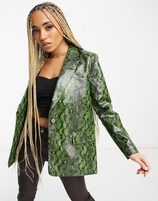 Forever Unique PU blazer in green snake