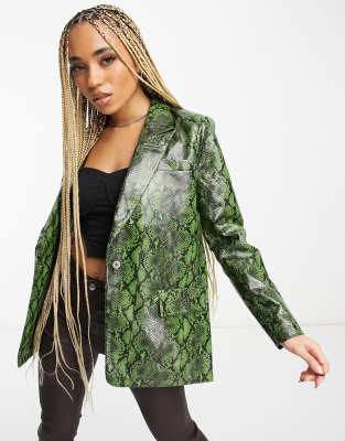 Forever Unique PU blazer in green snake-Multi