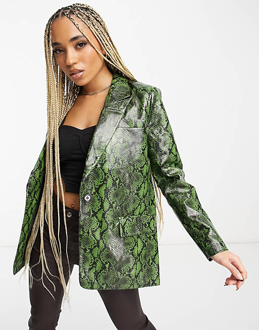 Forever Unique PU blazer in green snake