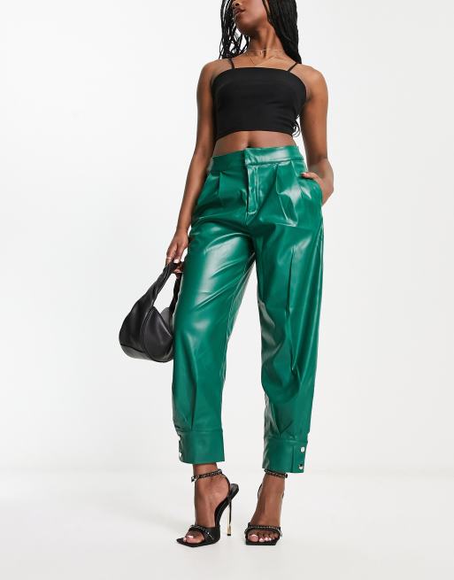 Forever Unique PU high waisted pants in green (part of a set)