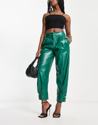 Forever Unique PU high waisted trouser coord in green