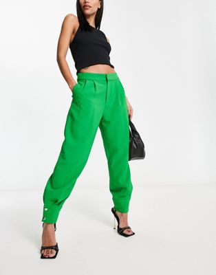 Forever Unique relaxed tailored trousers with cuffed hem in green