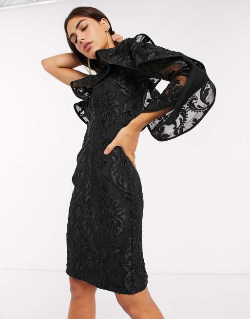 Forever Unique Robe Asymetrique A Manche Bouffante Noir Saluscampusdemadrid