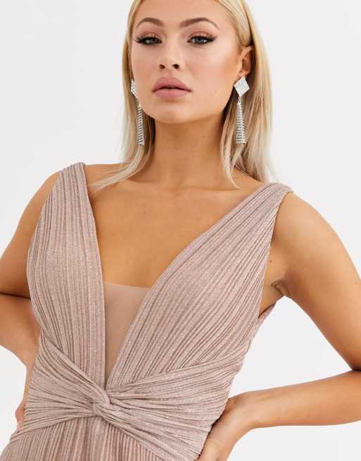 Forever Unique - rosapink plisseret maxikjole med plunge, 3 af 4