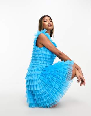 Forever Unique ruffle mini dress in aqua - ASOS Price Checker