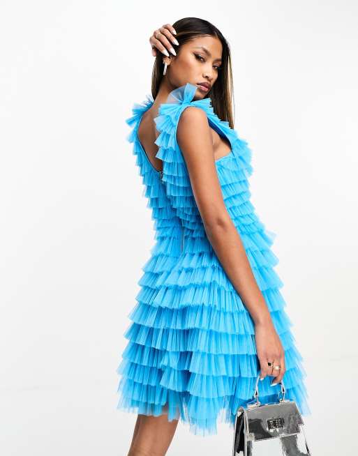 Blue ruffle shop mini dress