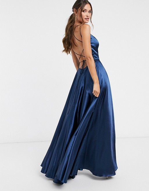 Forever Unique satin maxi dress in navy