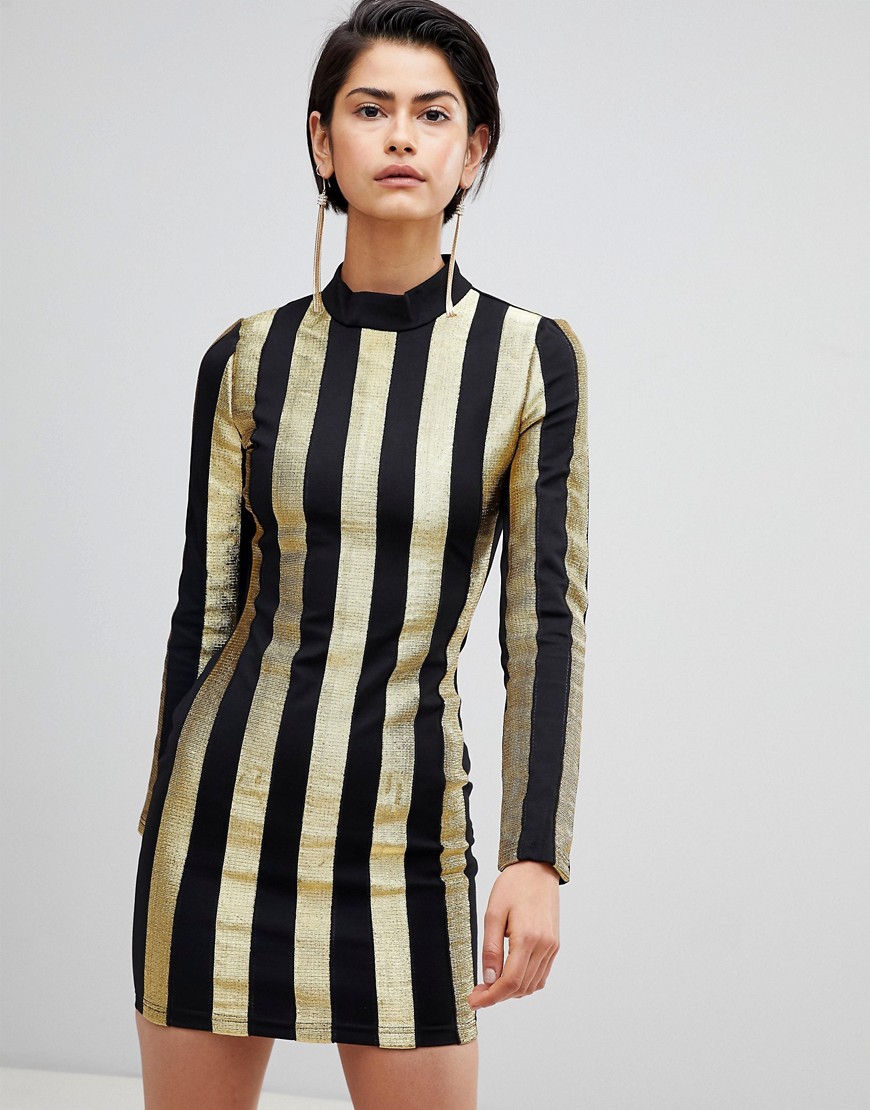 Forever Unique Stripe High Neck Dress-Multi