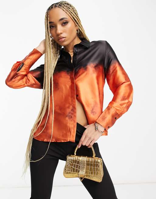 Forever Unique – Svart och orange skjorta i satin och oversize