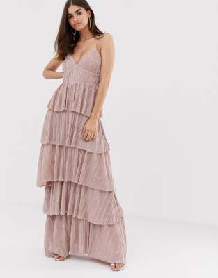 pink tiered maxi dress