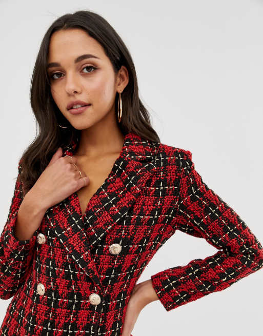 Red tweed blazer on sale womens