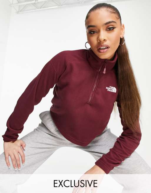 Forro polar corto con cremallera de 1/4 burdeos 100 Glacier de The North Face exclusivo en ASOS