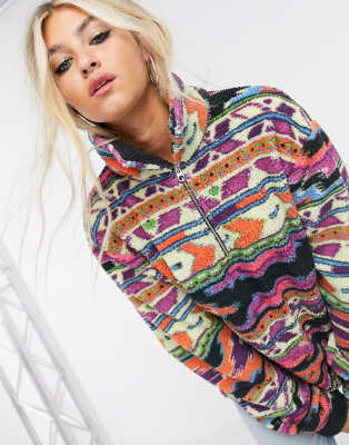 Forro polar extragrande con media cremallera y estampado vintage