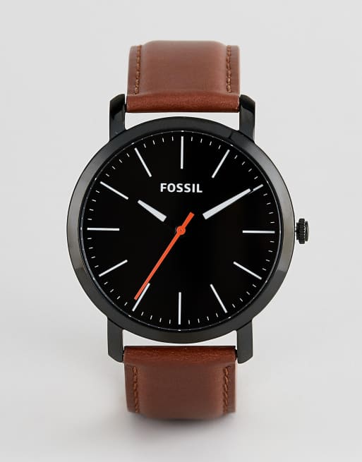 Fossil BQ2310 mens brown leather watch with black dial