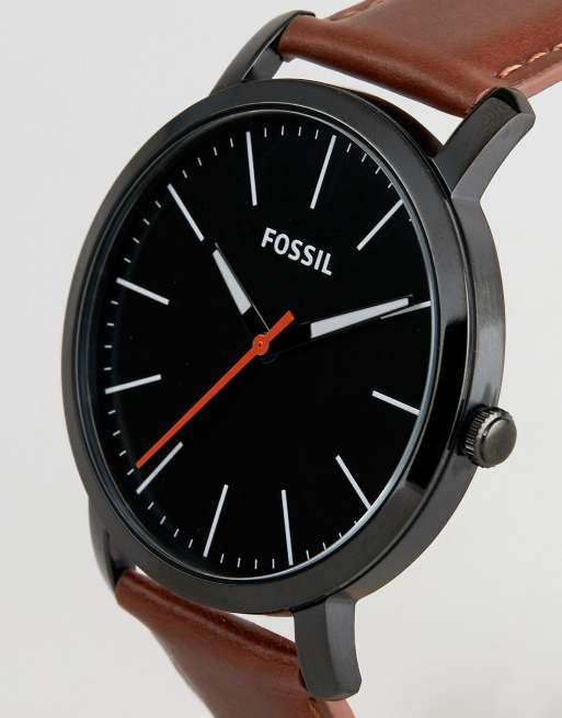 Fossil BQ2310 mens brown leather watch with black dial