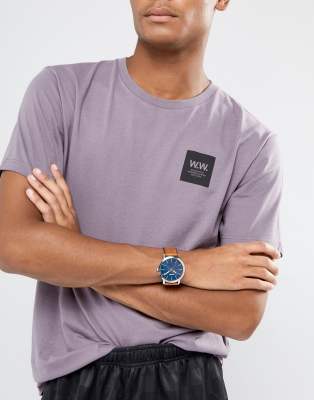 Fossil BQ2311 mens brown leather chronograph watch with blue dial | ASOS