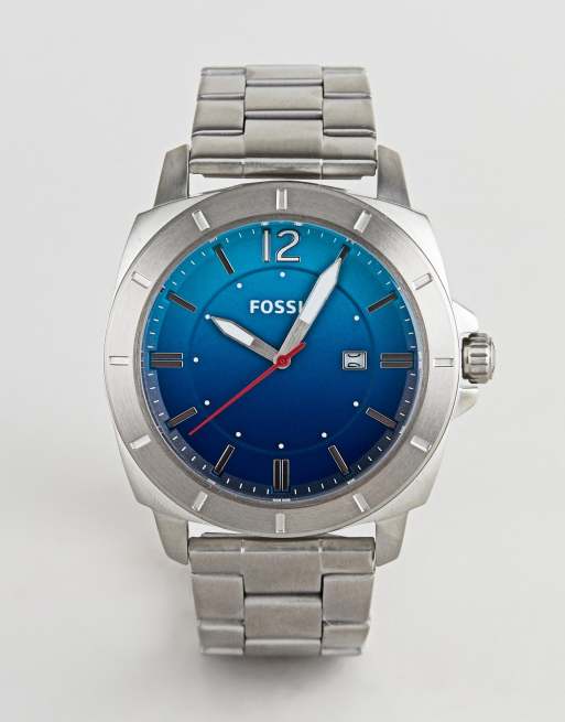 Fossil BQ2344 mens stainless steel watch with blue dial ASOS