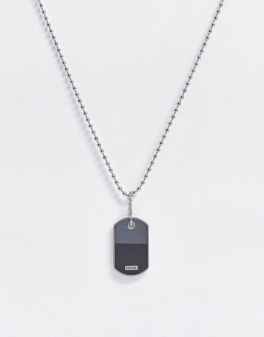 Fossil dog tag two tone necklace-Silver