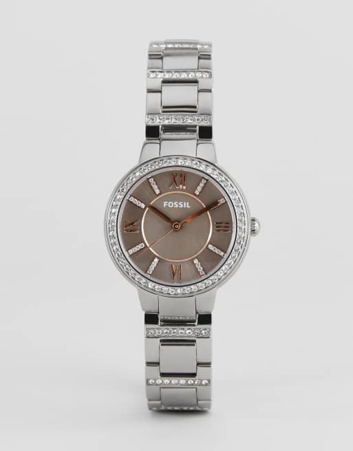 Silver fossil watch clearance with pink face