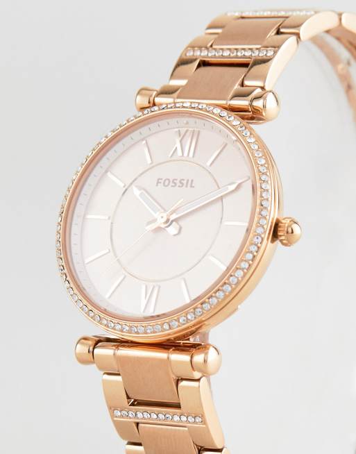 Fossil ES4301 Carlie Bracelet Watch In Rose Gold 35mm ASOS